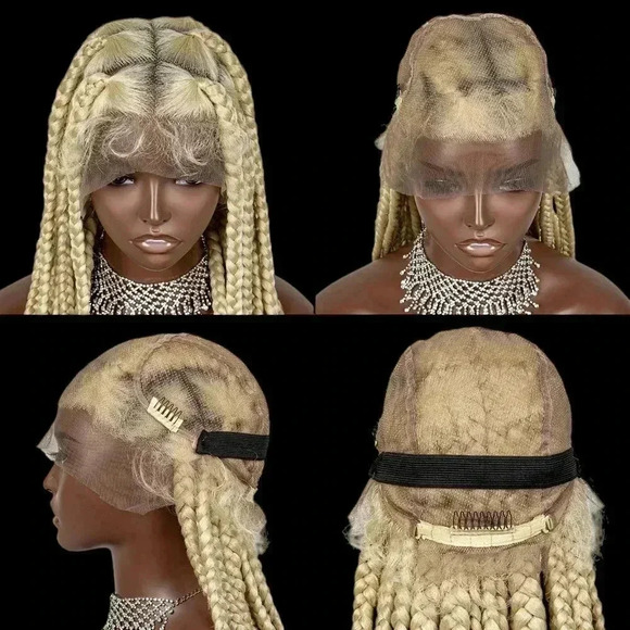 Braided full lace wig, knotless box braids, long  medium Braids, blond wig NWT - Picture 8 of 13